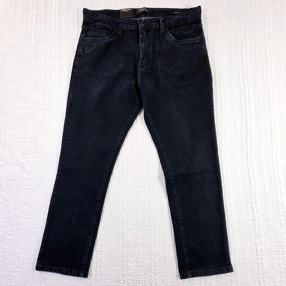 Kenneth Cole Straight Fit Mens 36x29 Dark Indigo Stretch Denim Jeans NWT
